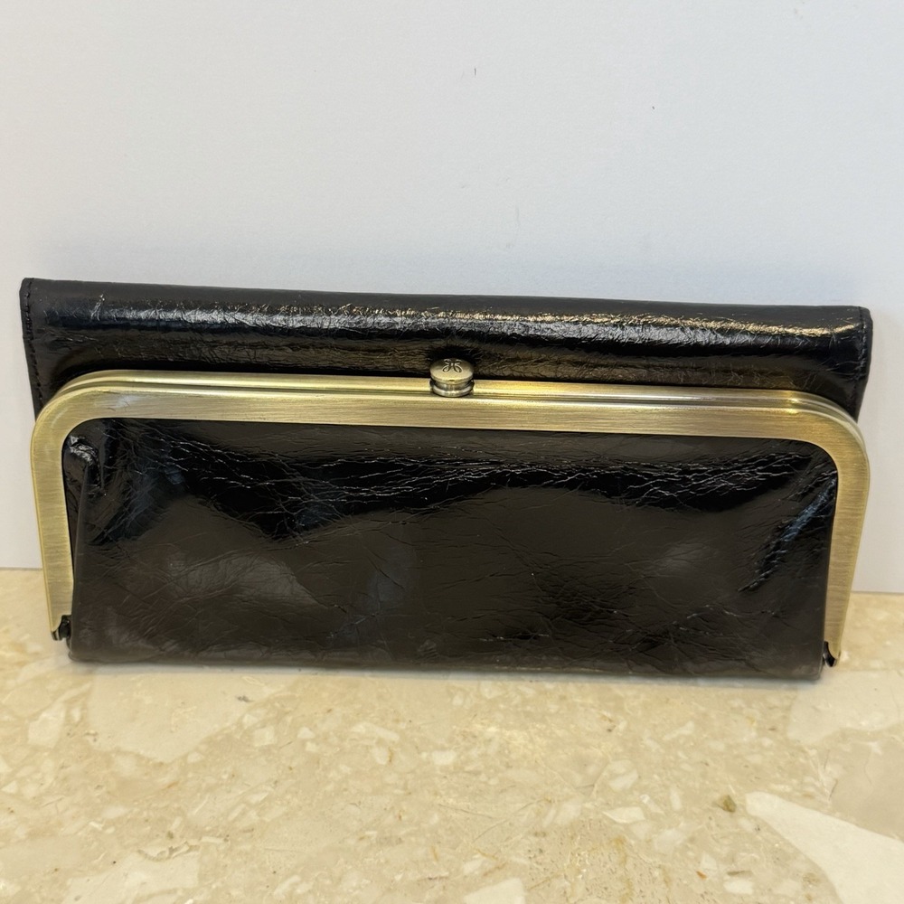 Hobo International Rachel Leather Continental Wallet Black Patent Leather